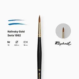 Пензель колонок крулгий Raphael Kolinsky Gold, №12, професійний, довга ручка - мініатюра 2