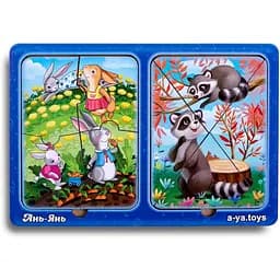 Деревянный пазл-вкладыш Зайчики и енотики Ubumblebees (ПСД182) PSD182 в рамке