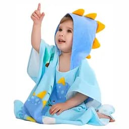 Рушник - пончо бавовна велюр/махра Lovely Svi дитячий, пляжний, для ванної, басейну - 60 х 60 см Діно Блакитний (8041231489813)