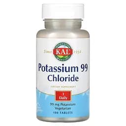 Хлорид калію KAL Potassium Chloride 99 mg, 100 таблеток для підтримки м'язів і нервової системи