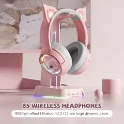 Бездротові ігрові навушники з вушками Onikuma B5 Bluetooth гарнітура з мікрофоном та RGB Pink (19116) - мініатюра 5