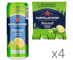 San Pellegrino Limone Menta, Упаковка 4 шт. х 0,3 л, Напій газований соковмісний Італійське мохіто Сан Плігріно, ж/б