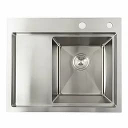 Кухонная мойка нержавейка 58x48 R Platinum Handmade (два отверстия, круглый сифон 3,0/0,8), Нержавеющая сталь