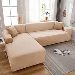 Чехол на диван угловой Love You бежевый велюр (84117)