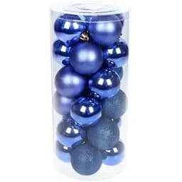 Набір святкових ялинкових куль діаметром 6 см колір синій 24 шт глянцеві гліттер та матові