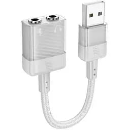 Переходник Hoco Spirit 2 в 1 прозрачная внешняя звуковая карта для наушников USB к 3,5 мм LS37 15 см DAC