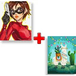 Набір картин за номерами 2 в 1 Ideyka Дівчина-агент 40х50 KHO2551 та Весела лама 30х40 KHO5069