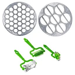 Комплект пельменниця варенниця та набір 3 дискових тісторізок: для чебуреків, пельменів, нарізання локшини, ХЕАЗ Салатовий 85034