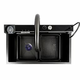Кухонна мийка 75x45D PVD чорна Platinum Handmade Водоспад декор, Decor - мініатюра 6