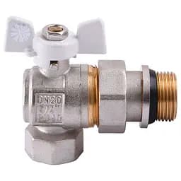 Кран кульовий кутовий з американкою Q Professional QP004 PN40 3/4″ антипротікання, Білий метелик