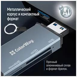 Зчитувач флеш-карт ColorWay USB 2.0/USB-C to CF/SD/MicroSD (CW-CR-01) - мініатюра 9