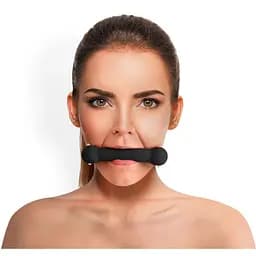 Кляп Палиця, силікон та натуральна шкіра, Art of Sex - Gag Stick Silicon, Чорний