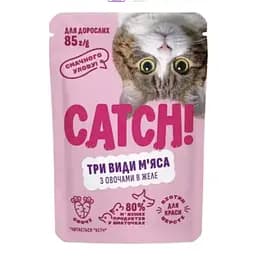 Вологий корм для котів Catch! три види м'яса та овочі 85 г