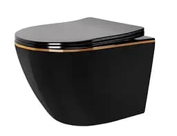 Подвесной унитаз Rea Carlo mini flat gold edge black REA-C8800, Черный матовый