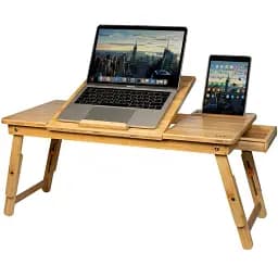 Бамбуковый столик для ноутбука UFT T13 new с держателем для планшета и двойной столешницей