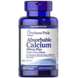 Мінеральний комплекс Puritans Pride Absorbable Calcium 600 mg plus Magnesium 300 mg 60 Softgels