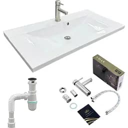 Набор для ванной комнаты Adamant умывальник раковина QUANTO 90 искусственный камень прямоугольная с сифоном Click-Clack + смеситель