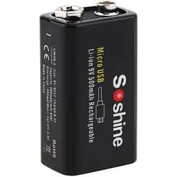 Аккумулятор крона 6F22 Soshine 9V 500 mAh с Type-C зарядкой / Батарейка аккумуляторная (18885)