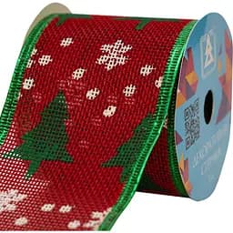 Декоративна стрічка Devilon поліестер в рулоні 6.3 см 3 м зелена ялинка та біла сніжинка (082635)
