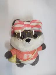 Собачка Lalafanfan м'який плюшевий Сіба-Іну в одязі та в окулярах сіра в рожевому