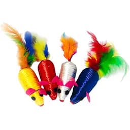Миша нейлонова кольорова з пером Fox іграшки для котів у пакеті 6 см в асортименті