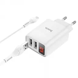 Зарядное устройство 220В 2 USB с кабелем USB Hoco с экраном