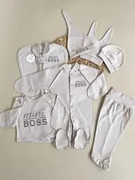 Комплект одягу для новонародженого хлопчика 7 предметів + європелюшка Mini Boss розмір 56 см Lari Сірий