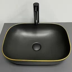 Умивальник VBI Ravenna black matt gold edge накладний VBI-011228, Золотий - мініатюра 2