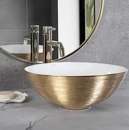 Умивальник Rea Stella brushed gold white накладний REA-U9087, Золотий - мініатюра 2
