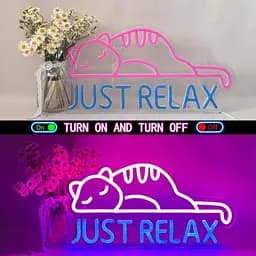 Неонова вивіска Cat Led Neon Sign Just Relax Words Рожева синя світлодіодна вивіска Cat-рожевий синій - мініатюра 4