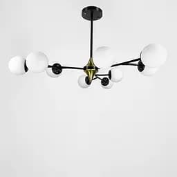 Черная люстра с поворотными веточками на 9 белых плафонах d=120 | Ст. K 21/9 BK+WT новый d12 | Line F
