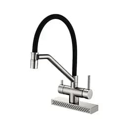 Змішувач для кухні Koer KB-74027-02 з функцією "водоспад" та чорним силіконовим виливом (KR5201)