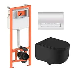 Подвесной унитаз Qtap Taurus Ultra Quiet + инсталляция Qtap Nest 4 в 1 (линейная клавиша Chrome), Черный