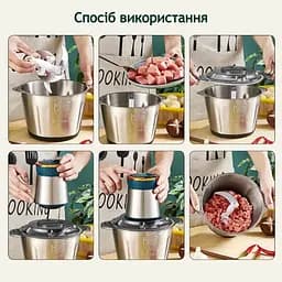 Подрібнювач кухонний, подрібнювач чопер, блендер з металічною чашою, Rainberg 1300 Вт Chopper, Зелений  - мініатюра 5