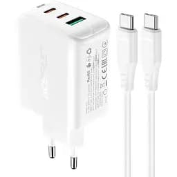 Зарядний пристрій Acefast A13 USB/2 Type-C QC PD 65W білий + кабель Type-C to Type-C