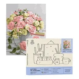 Набір для розпису по номерах "Рожеві та білі трояни у вазі" 40*50 см, IDEA2-GX45871, ТМ "99IDEAS"