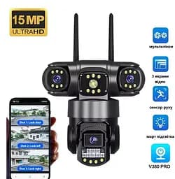 Вулична WiFi IPкамера SC28  15Мп  чорна 3 незалежних об'єктиви поворотні duplication