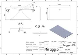 Піддон для душової кабіни Miraggio Brugge 1600 з литого мармуру 1602x897x26 00414501 Білий - мініатюра 4