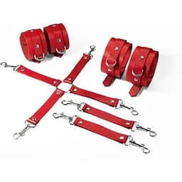 Набор для БДСМ 3 в 1 Feral Feelings BDSM Kit 3 Red, Red, наручники, поножи, крестовина
