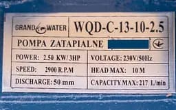 Насос дренажно-фекальний GrandWater WQD-С-13-10-2.5 з ножем 7 м кабелю 30412 - мініатюра 10
