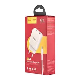 Мережевий зарядний пристрій Hoco N7 Speedy dual port charger set Micro ( EU ) Білий - мініатюра 2