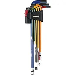 Набір Г-подібних ключів Hex Haisser S2, 1.5-10 мм екстра-довгих кольорових шароподібних 9 шт. (109342)