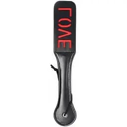 Шльопалка для BDSM з тисненням Slave чорна з петлею на зап'ясті