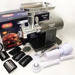 Електрична м'ясорубка з реверсом Magio МG-271 м'ясорубка 3 в 1 соковитискач, овочерізка Сірий 2600 Вт - мініатюра 2