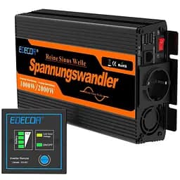 Інвертор перетворювач напруги Edecoa Spannungswandler 12-230V 1000W / 2000W чистий синус - мініатюра 2