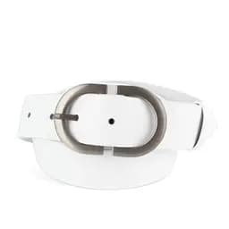 Ремень женский кожаный НС-3424 (120 см) с серебристой двойной пряжкой белый