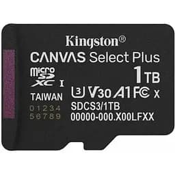 Карта памяти microSDXC (UHS-1 U3) Kingston Canvas Select Plus Gen3 1Tb class 10 А1 V30 (R-150MB/s)