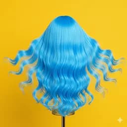 Перука кучерява довга рівний зріз з термоволокна 80 см блакитний