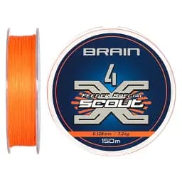 Шнур Brain Scout 4X 150 м (fluoro Orange) 0.128 мм 7.2 кг