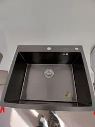 Кухонна мийка 60x50 PVD чорна Platinum Handmade (сифон круглий, 3,0/0,8), Чорний - мініатюра 2